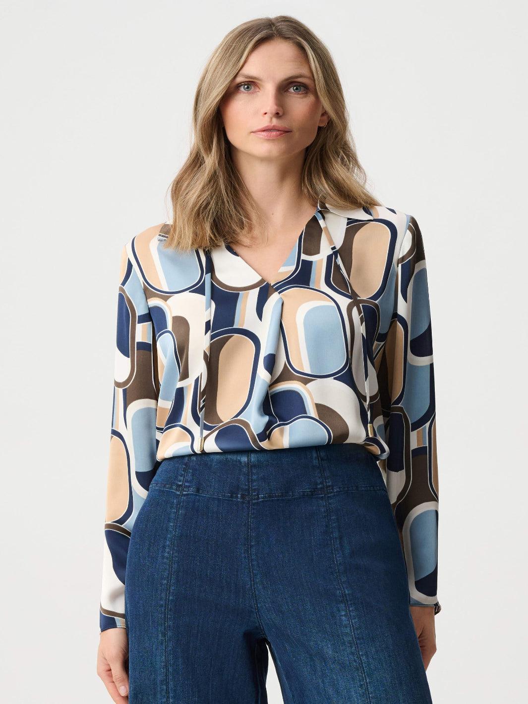 Joseph Ribkoff Satin Geometric Top In Off-White/Multi 263071-Nicola Ross