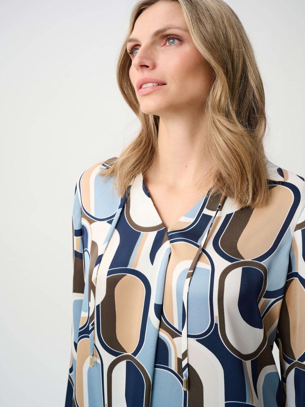 Joseph Ribkoff Satin Geometric Top In Off-White/Multi 263071-Nicola Ross