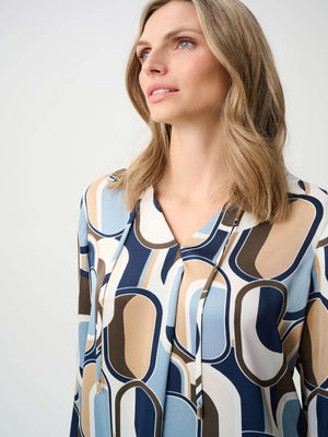Joseph Ribkoff Satin Geometric Top In Off-White/Multi 263071-Nicola Ross