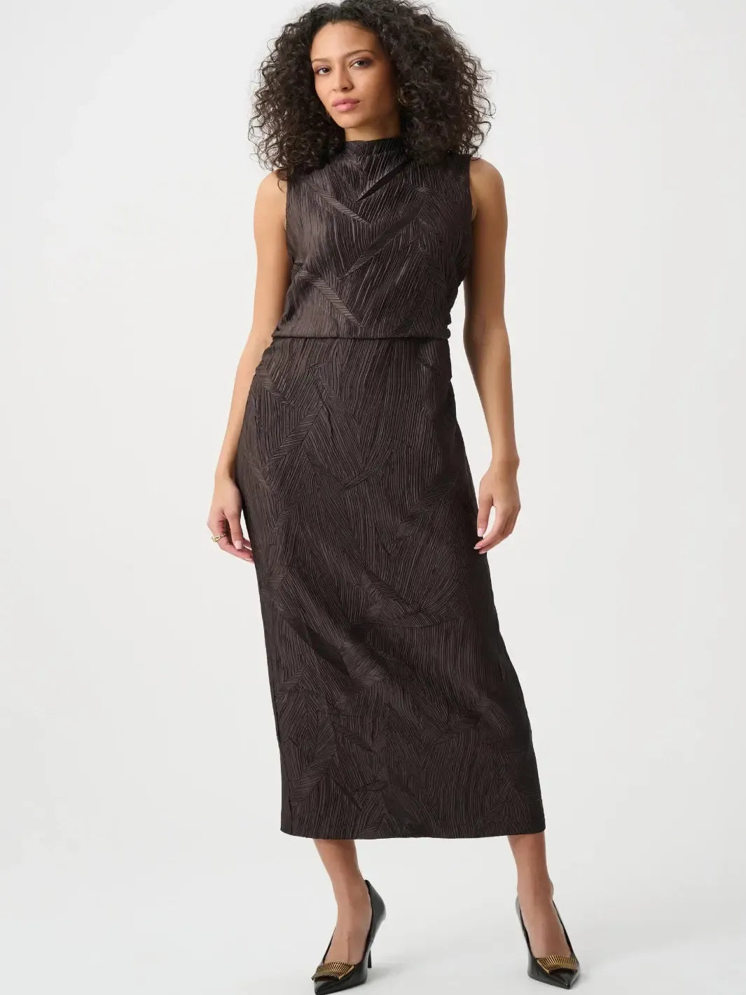 Joseph Ribkoff Satin Midi Dress In Mocha 263147-Nicola Ross