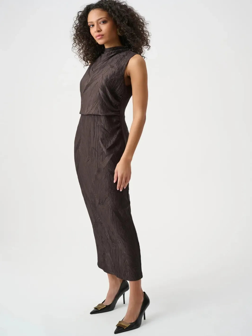 Joseph Ribkoff Satin Midi Dress In Mocha 263147-Nicola Ross