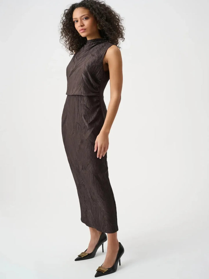Joseph Ribkoff Satin Midi Dress In Mocha 263147-Nicola Ross