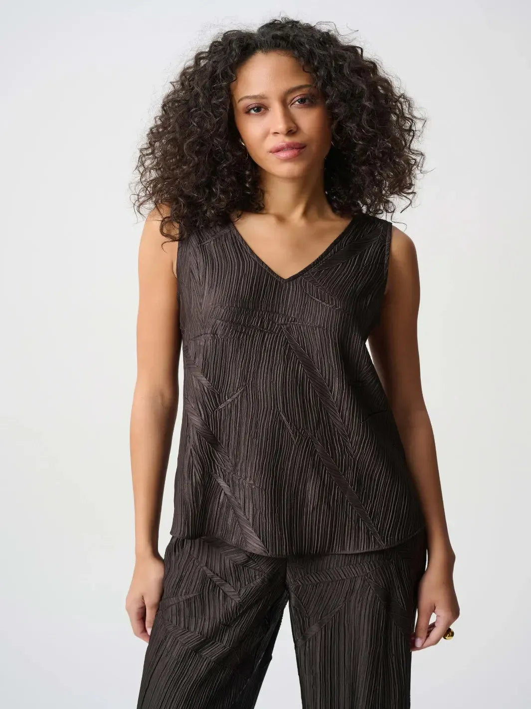Joseph Ribkoff Satin V-Neck Top In Mocha 263051-Nicola Ross