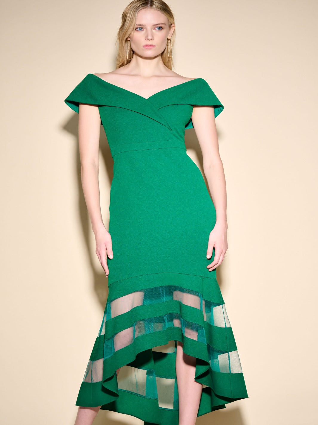 Joseph Ribkoff - Sheer Panel Maxi Dress in Emerald Green 223743TT-Nicola Ross