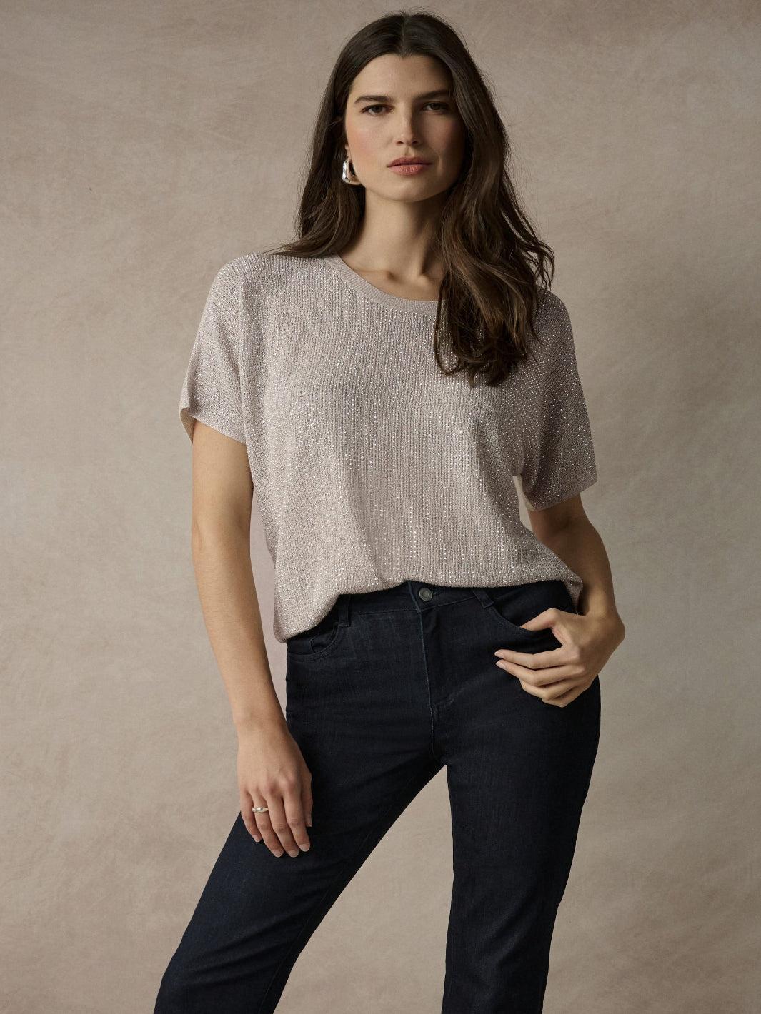 Joseph Ribkoff Shimmer Knit Top In Moonstone 263900CO-Nicola Ross
