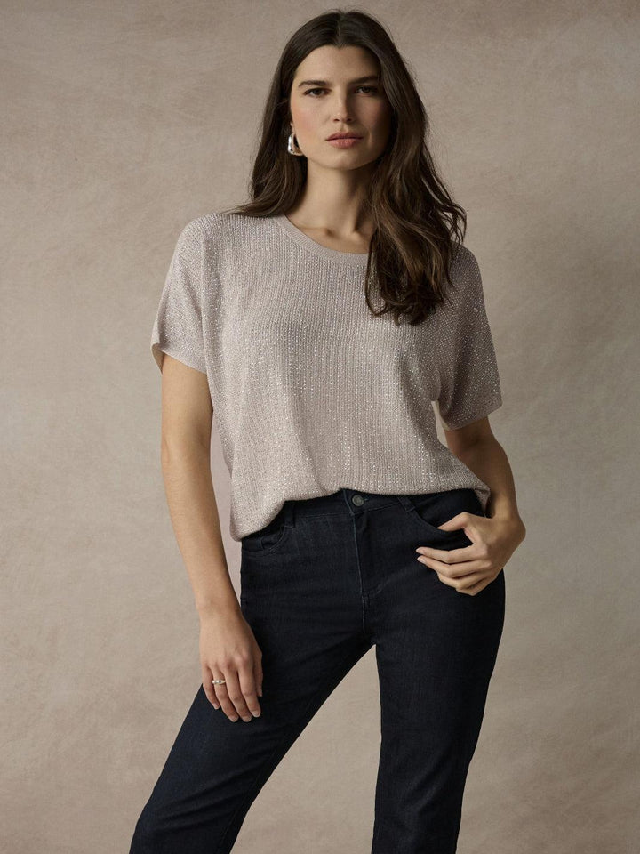Joseph Ribkoff Shimmer Knit Top In Moonstone 263900CO-Nicola Ross
