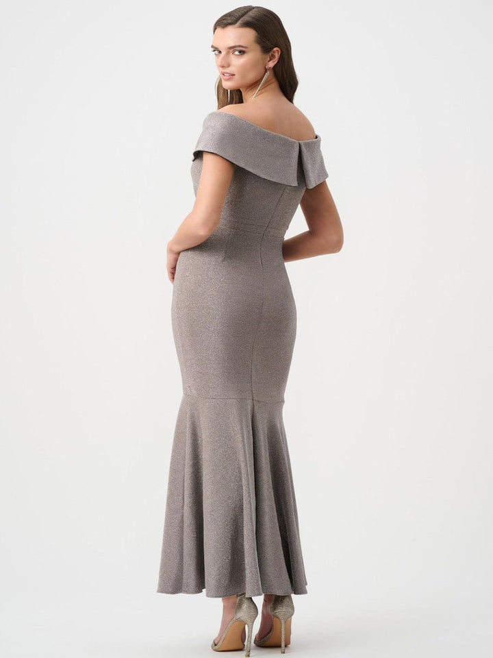 Joseph Ribkoff Shimmer Off Shoulder Dress In Taupe 263728-Nicola Ross