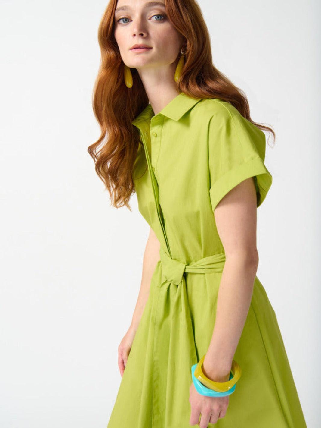 Joseph Ribkoff Short Sleeve Shirt Dress In Lime Green 242914-Nicola Ross
