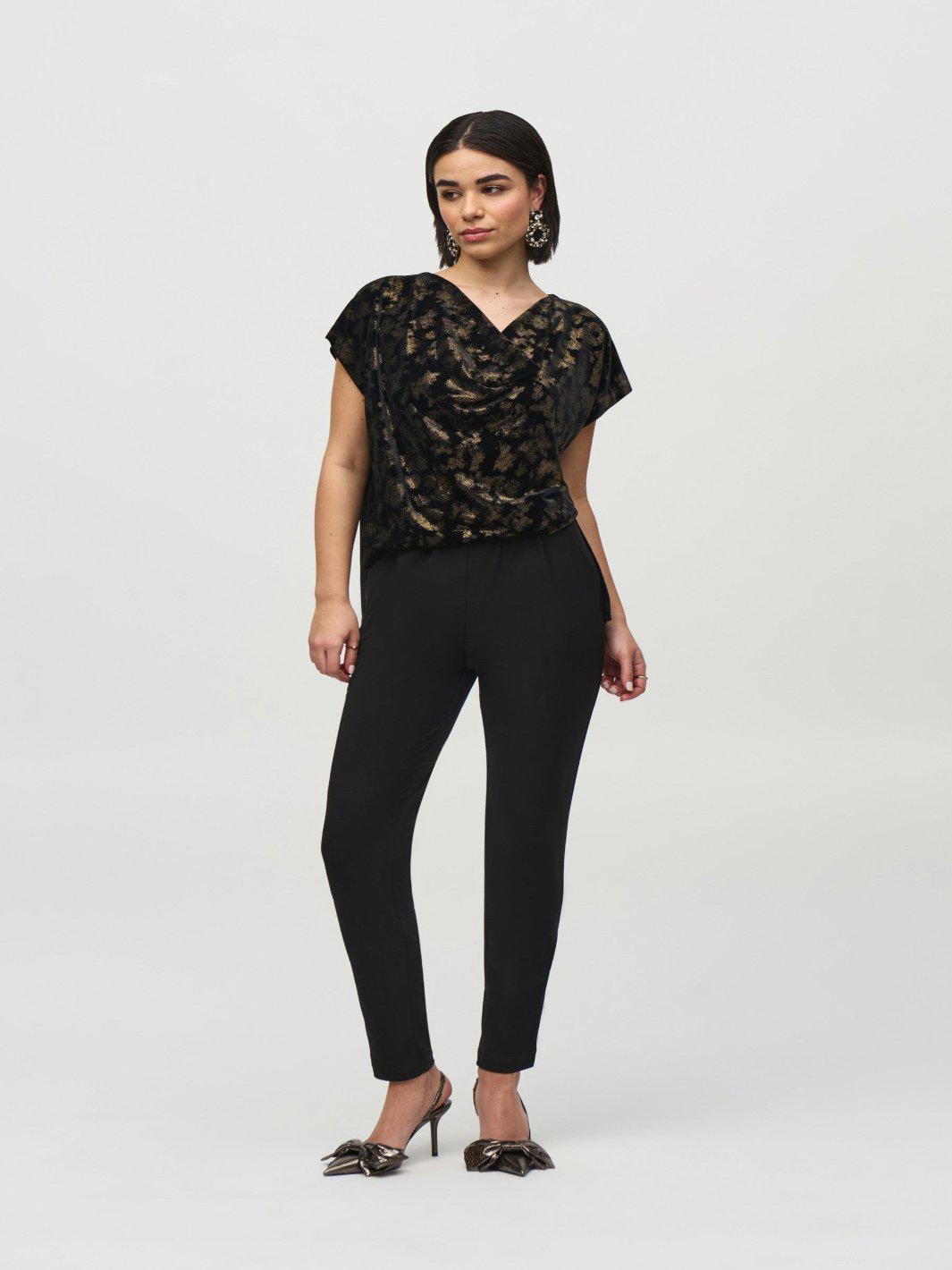 Joseph Ribkoff Silky Knit And Foiled Velvet Jumpsuit Black Gold 2440 Nicola Ross
