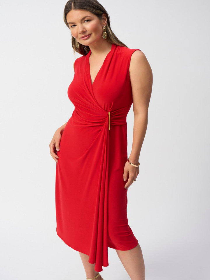 Joseph Ribkoff Silky Knit Sleeveless Wrap Dress In Red 251278-Nicola Ross