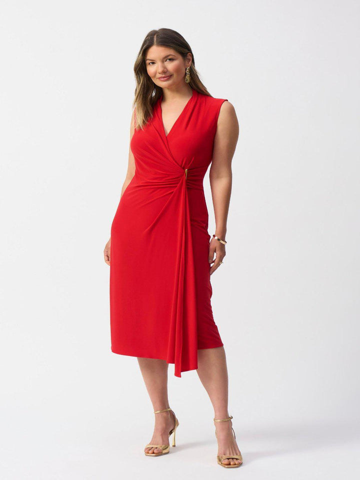 Joseph Ribkoff Silky Knit Sleeveless Wrap Dress In Red 251278-Nicola Ross