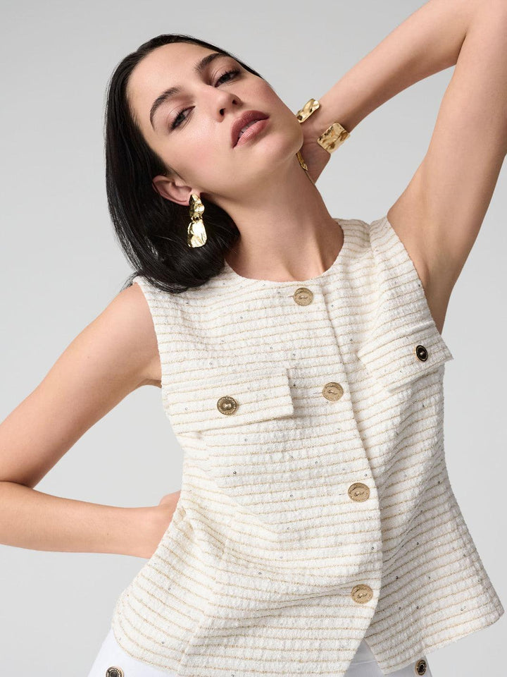 Joseph Ribkoff Sleeveless Top In Off White/Gold 261113-Nicola Ross