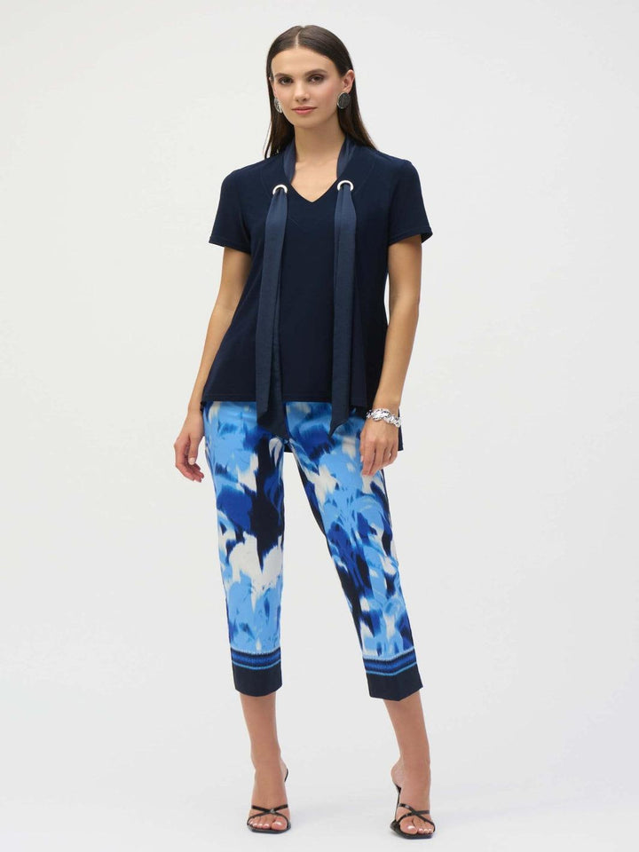 Joseph Ribkoff Slim Cropped Leggings In Blue/Vanilla 252229-Nicola Ross
