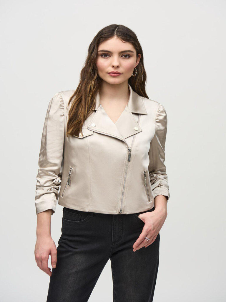 Joseph Ribkoff Slim Fit Faux Leather Jacket In Beige 244903 Nicola Ross