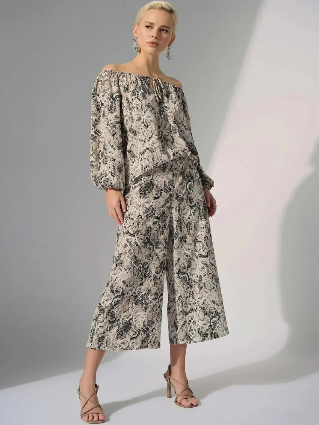 Joseph Ribkoff Snake Print Culotte Pants In Beige/Multi 252239-Nicola Ross