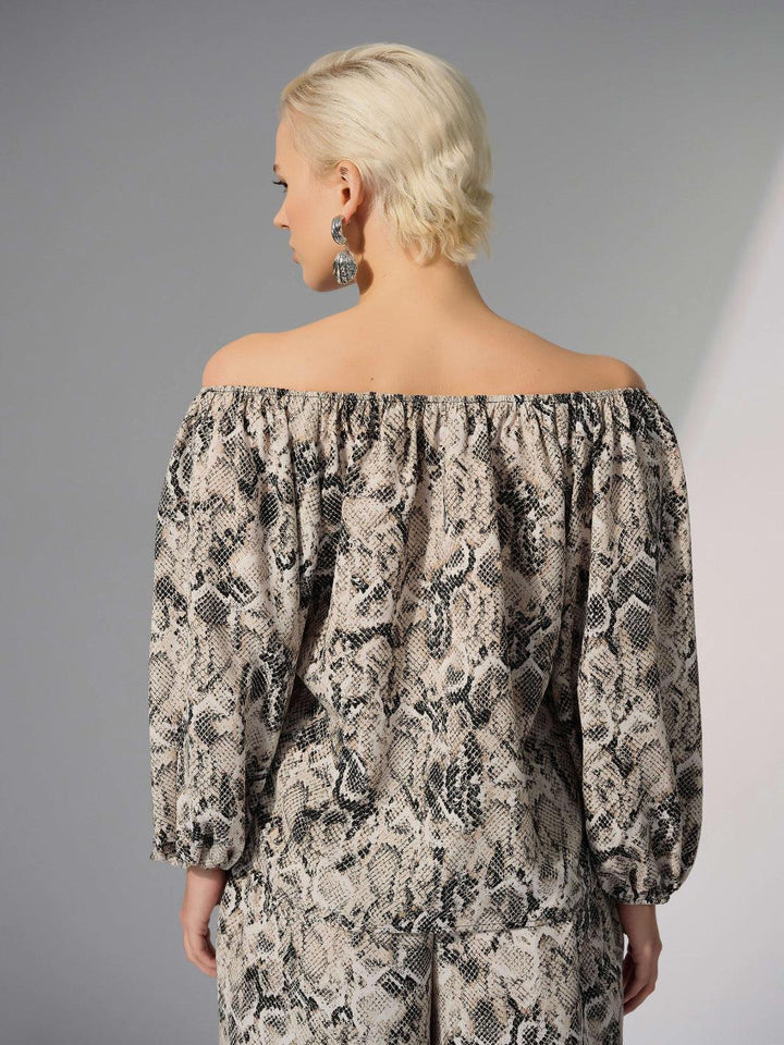 Joseph Ribkoff Snake Print Flared Top In Beige/Multi 252241-Nicola Ross