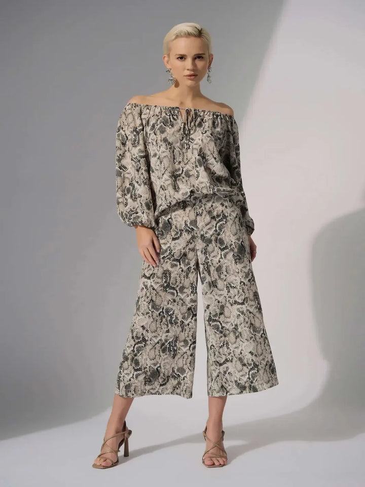 Joseph Ribkoff Snake Print Flared Top In Beige/Multi 252241-Nicola Ross