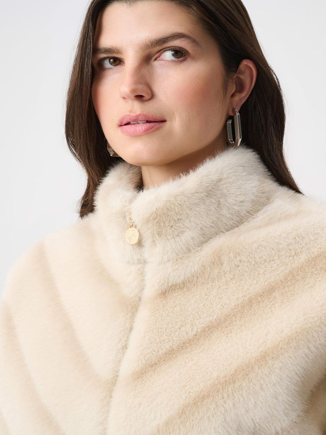 Joseph Ribkoff Soft Faux Fur Jacket In Beige/Almond-Nicola Ross