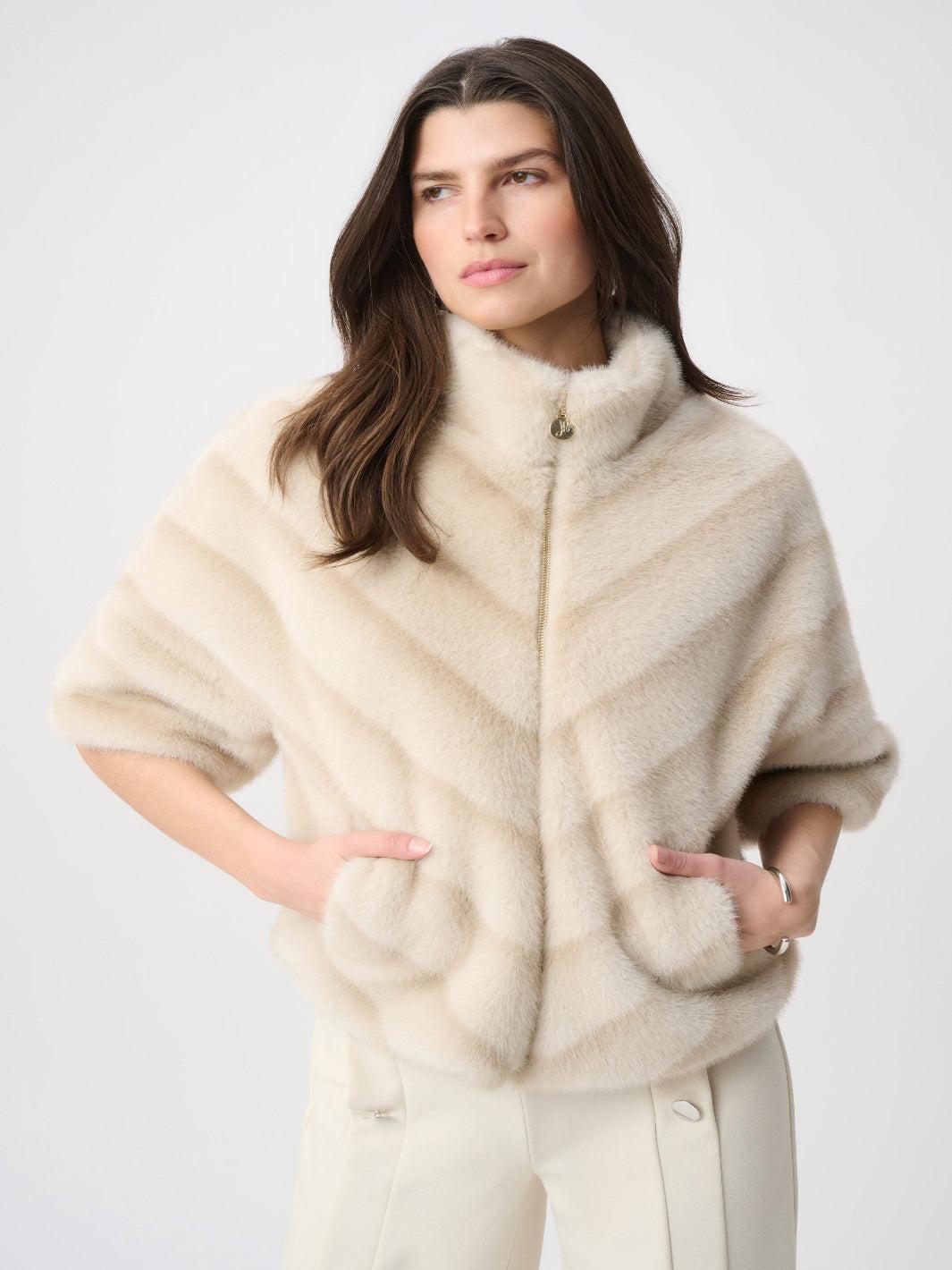 Joseph Ribkoff Soft Faux Fur Jacket In Beige/Almond-Nicola Ross