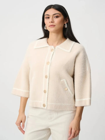 Joseph Ribkoff Soft Knit Jacket In Oatmeal/White 263950-Nicola Ross