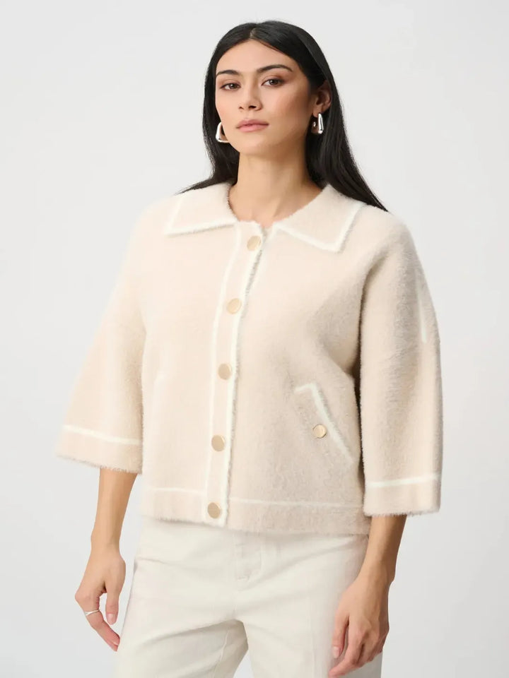 Joseph Ribkoff Soft Knit Jacket In Oatmeal/White 263950-Nicola Ross