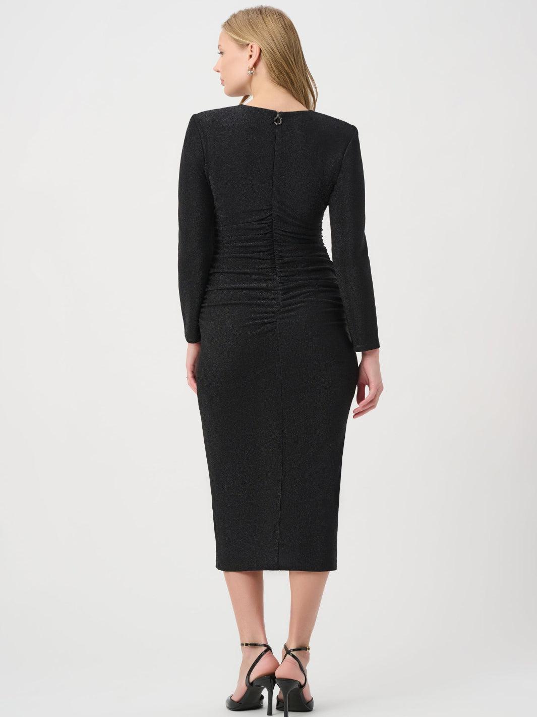 Joseph Ribkoff Sparkle Ruched Midi Dress In Black 264161-Nicola Ross