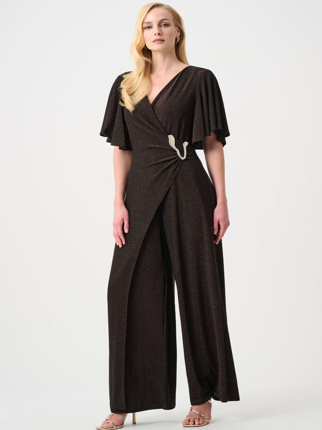 Joseph Ribkoff Sparkle Wide Leg Jumpsuit In Bronze 263717-Nicola Ross