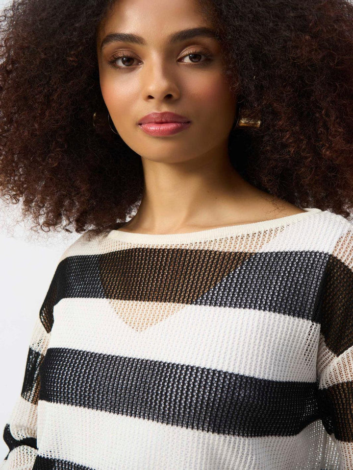 Joseph Ribkoff Striped Casual Boat Neck Pullover Top In Vanilla/Black 251922-Nicola Ross