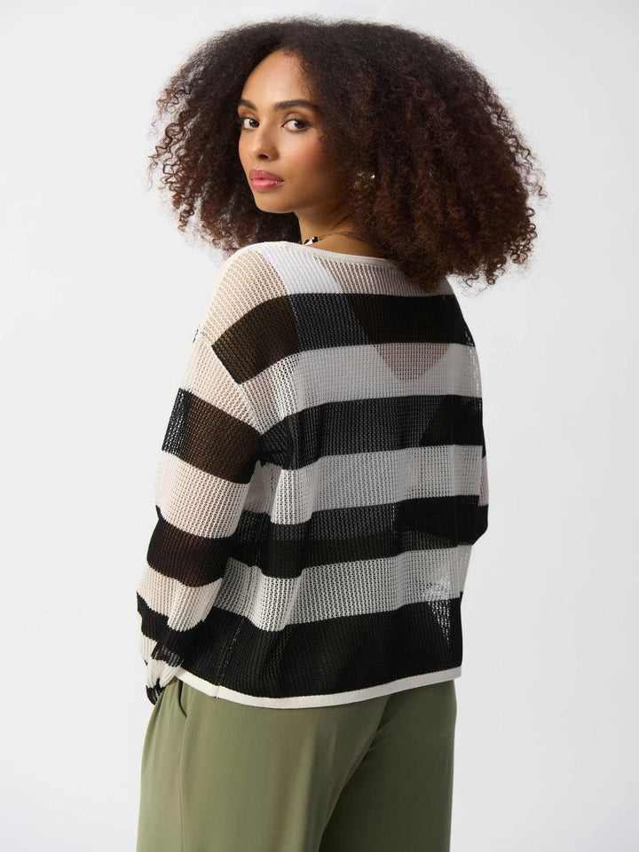 Joseph Ribkoff Striped Casual Boat Neck Pullover Top In Vanilla/Black 251922-Nicola Ross