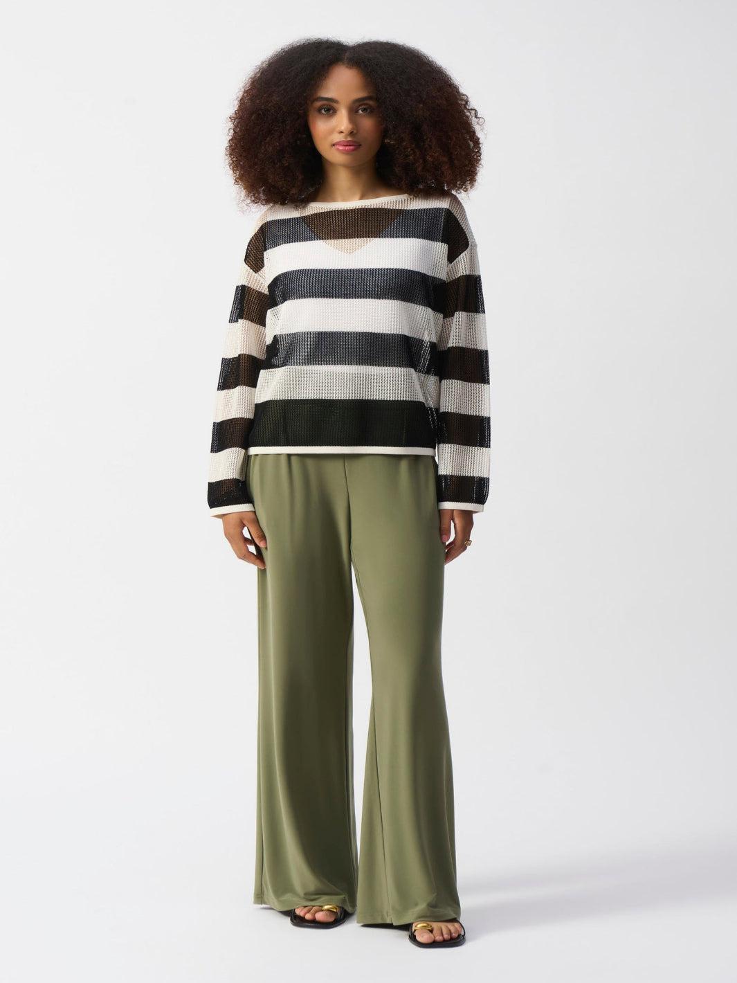 Joseph Ribkoff Striped Casual Boat Neck Pullover Top In Vanilla/Black 251922-Nicola Ross