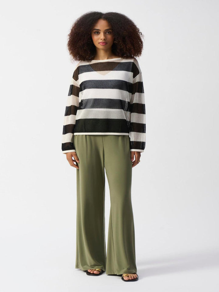 Joseph Ribkoff Striped Casual Boat Neck Pullover Top In Vanilla/Black 251922-Nicola Ross