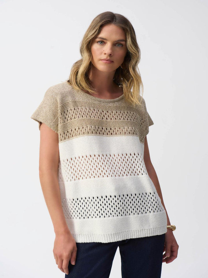 Joseph Ribkoff Striped Casual Pullover In Vanilla/Gold 251927-Nicola Ross