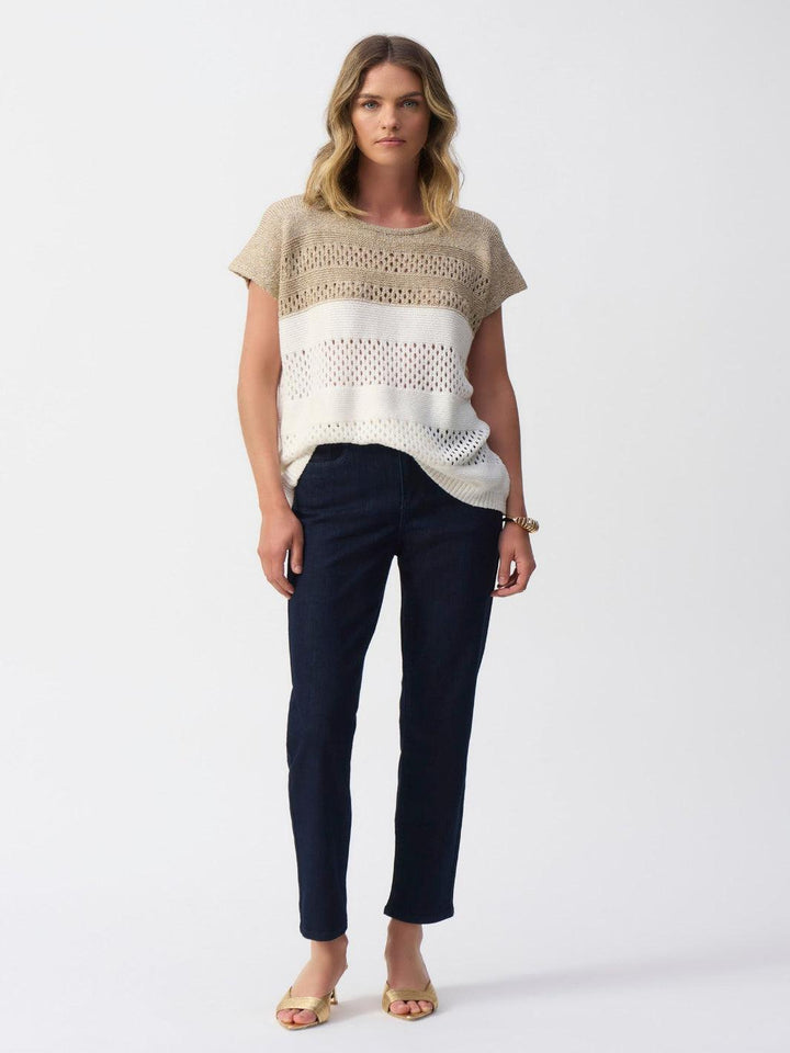 Joseph Ribkoff Striped Casual Pullover In Vanilla/Gold 251927-Nicola Ross
