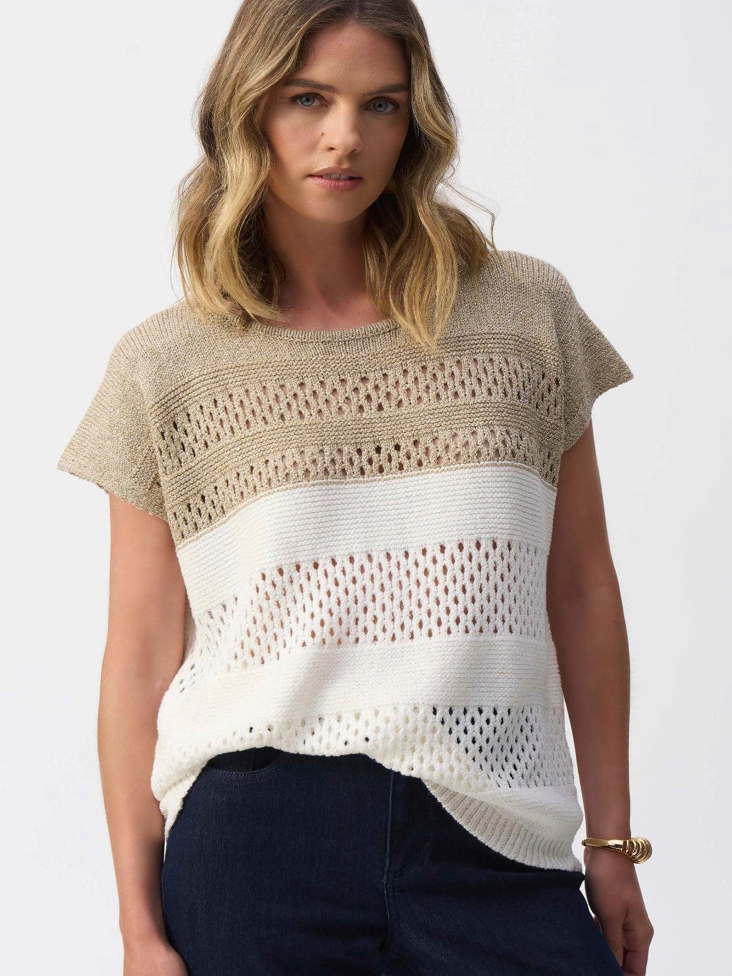 Joseph Ribkoff Striped Casual Pullover In Vanilla/Gold 251927-Nicola Ross