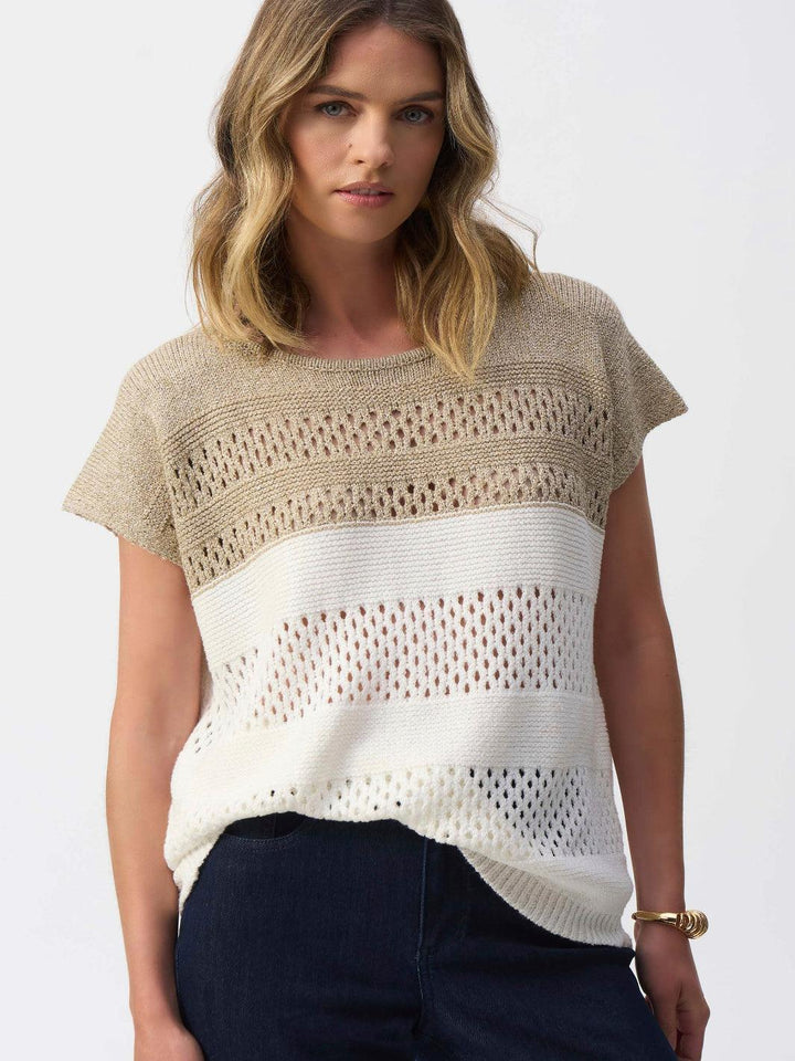 Joseph Ribkoff Striped Casual Pullover In Vanilla/Gold 251927-Nicola Ross