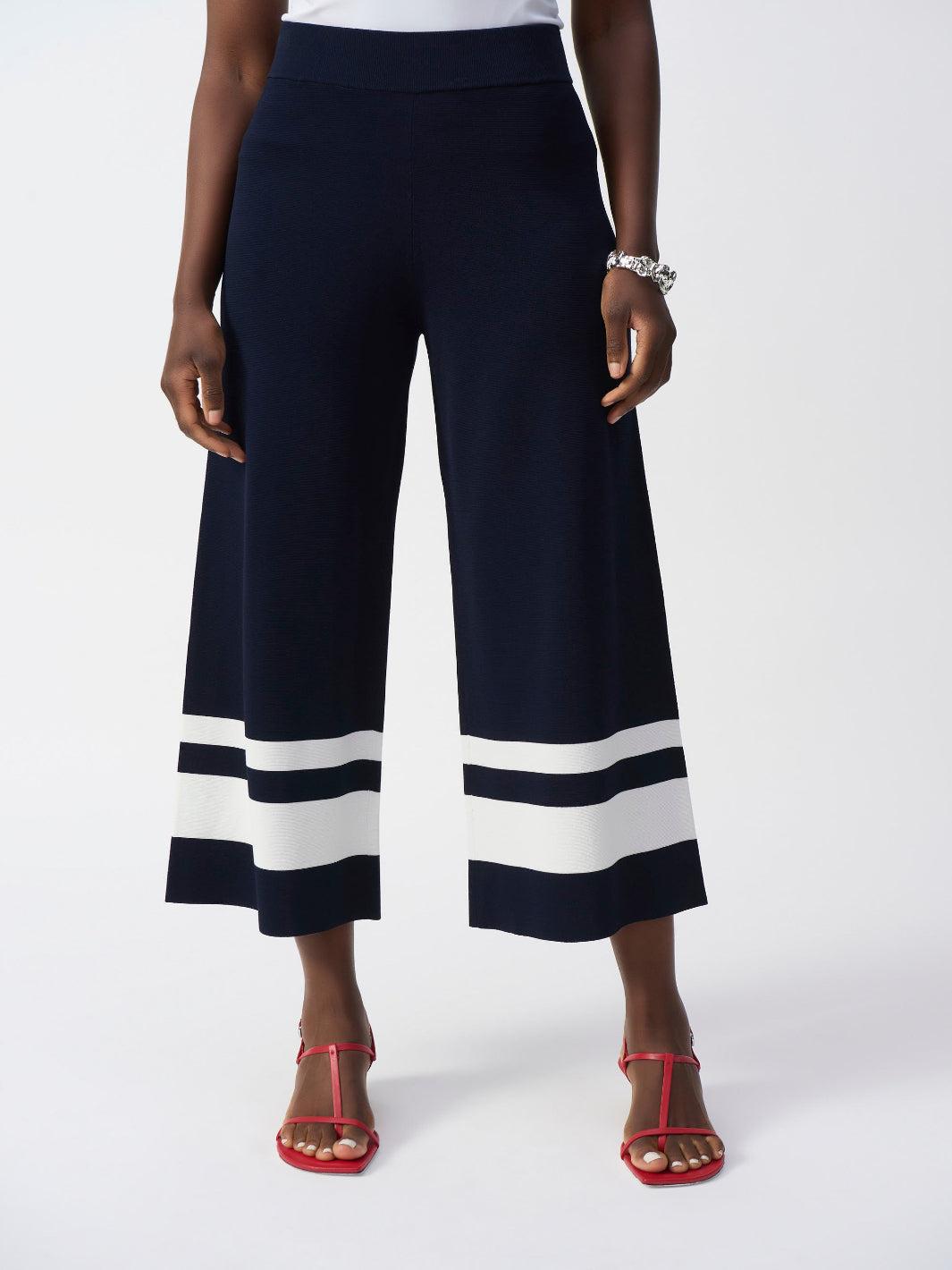 Joseph Ribkoff Striped Casual Wide-leg Trousers In Midnight Blue/Vanilla 251945-Nicola Ross