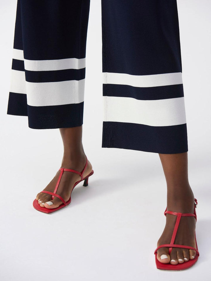 Joseph Ribkoff Striped Casual Wide-leg Trousers In Midnight Blue/Vanilla 251945-Nicola Ross