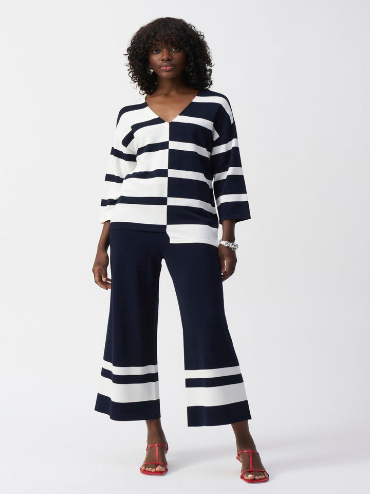 Joseph Ribkoff Striped Casual Wide-leg Trousers In Midnight Blue/Vanilla 251945-Nicola Ross