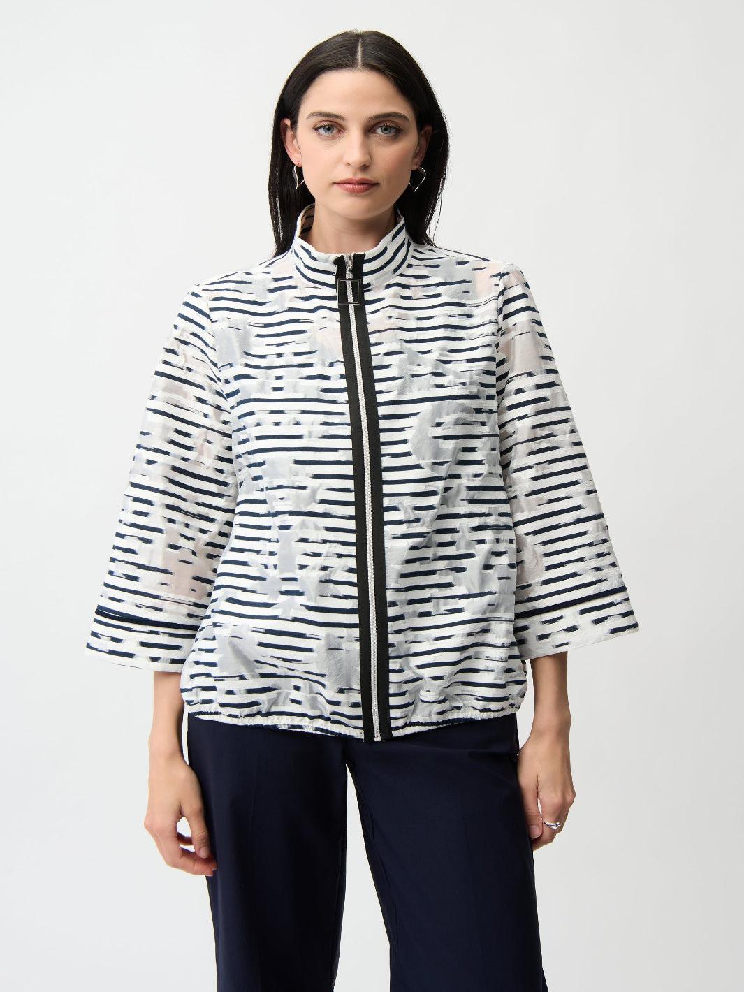 Joseph Ribkoff Striped Jacket In Off White/Navy 261094-Nicola Ross