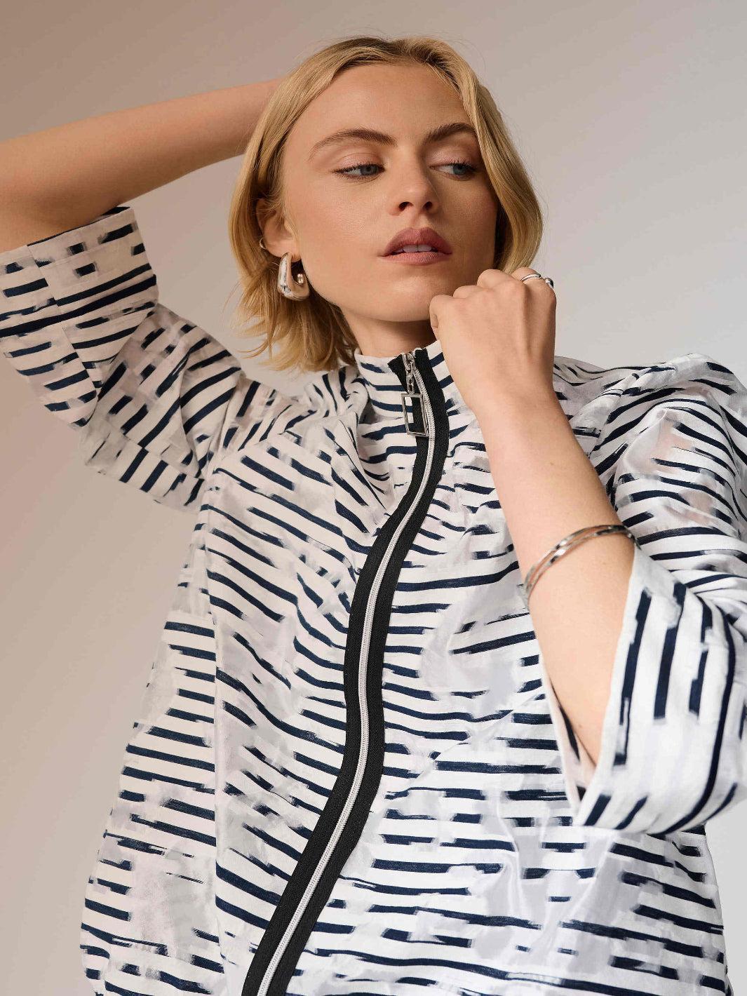 Joseph Ribkoff Striped Jacket In Off White/Navy 261094-Nicola Ross