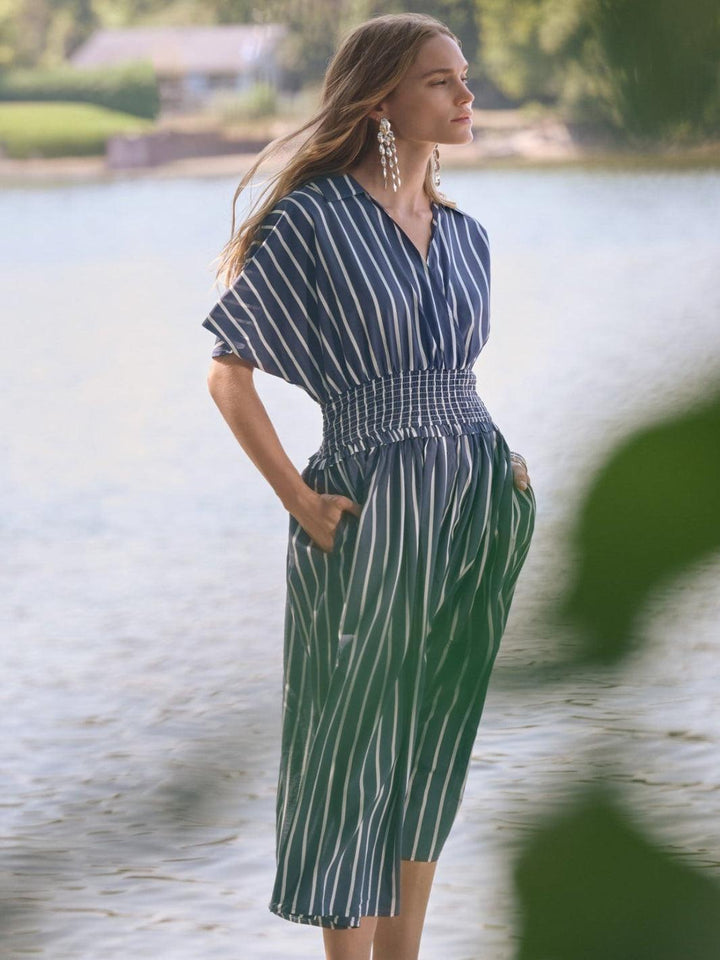 Joseph Ribkoff Striped Midi Dress In Blue/White 262912-Nicola Ross