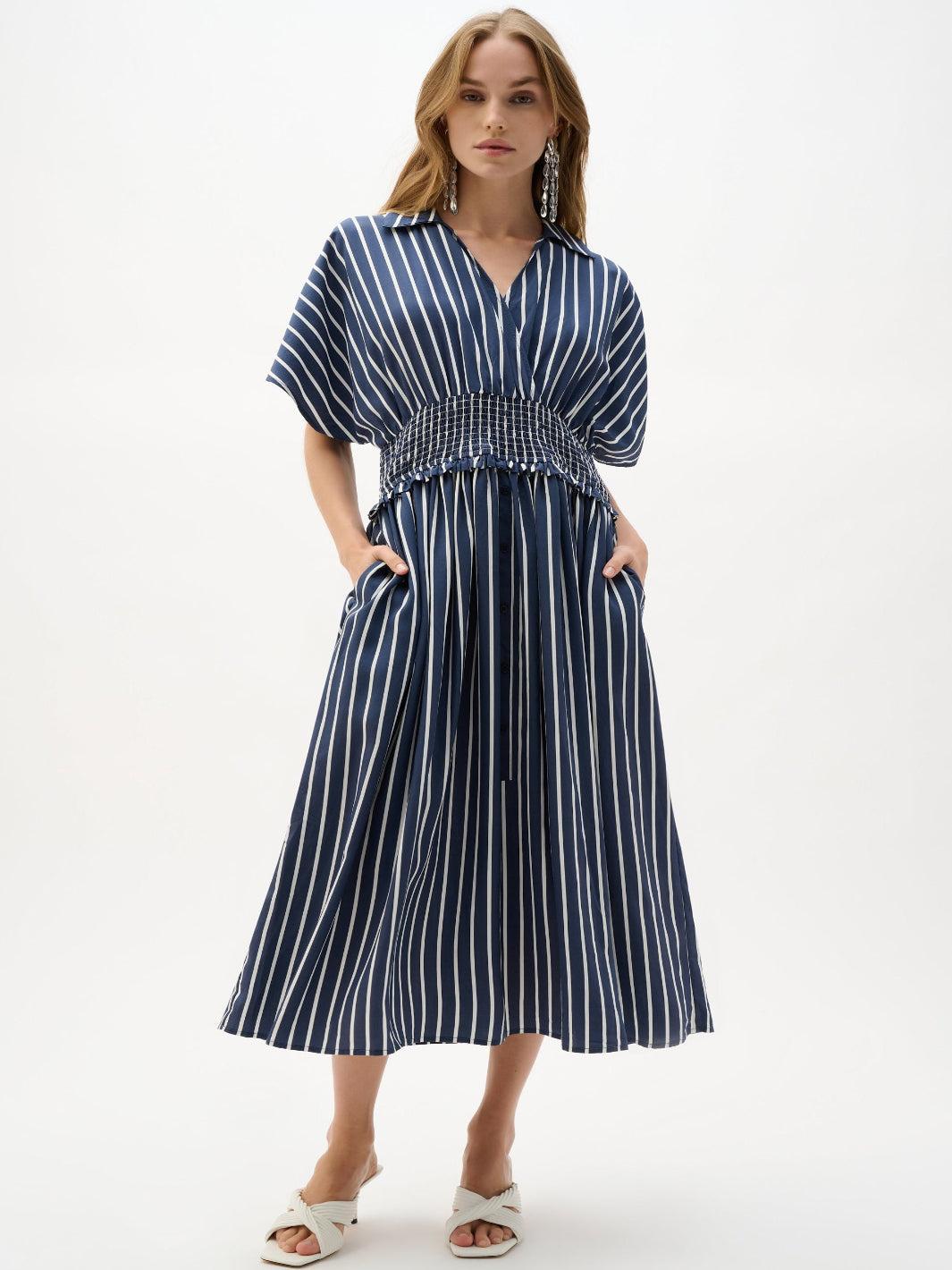 Joseph Ribkoff Striped Midi Dress In Blue/White 262912-Nicola Ross
