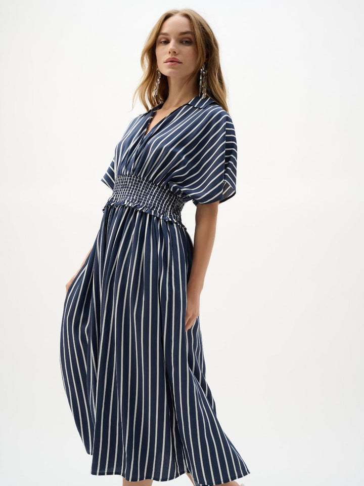 Joseph Ribkoff Striped Midi Dress In Blue/White 262912-Nicola Ross