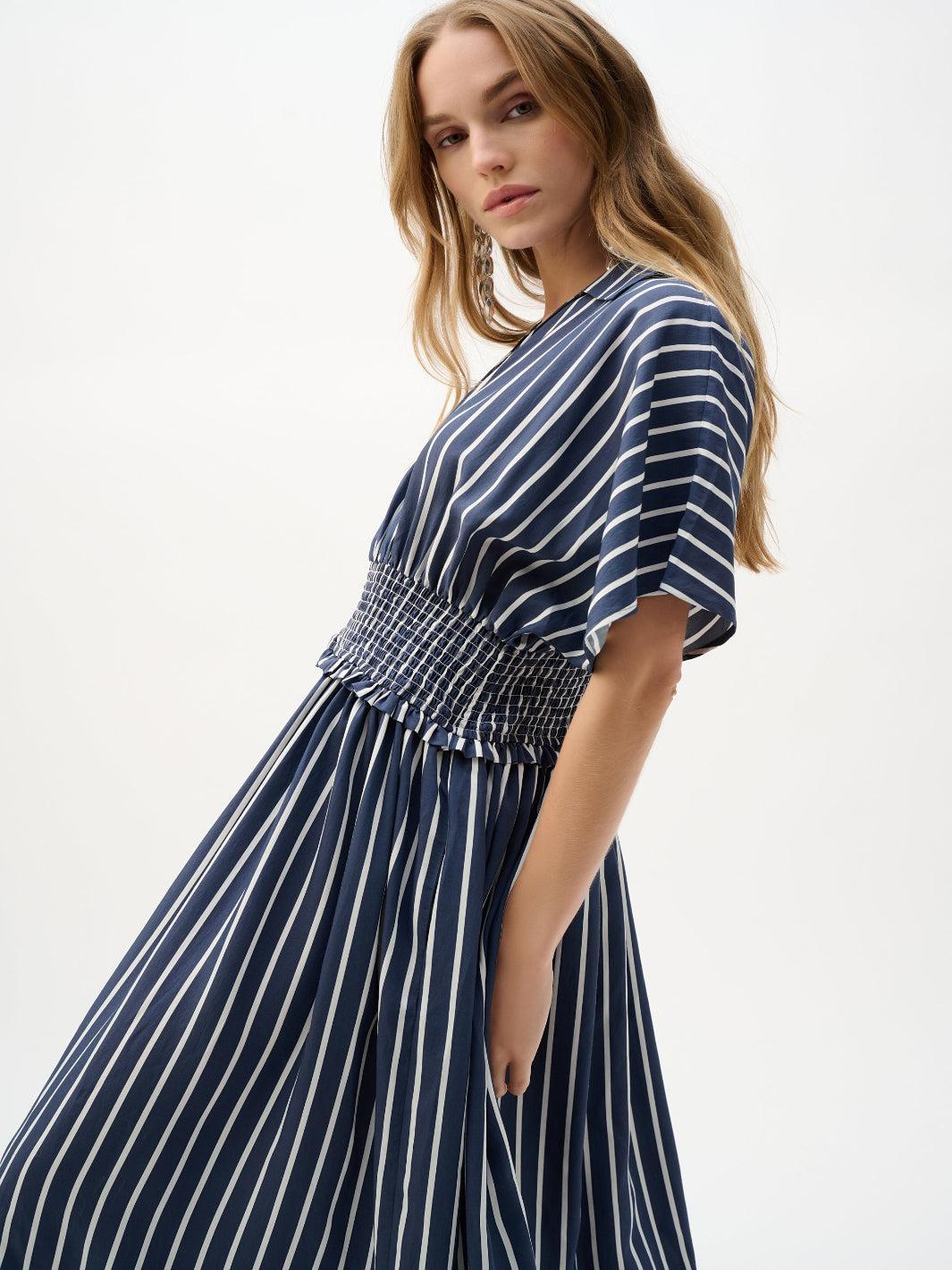 Joseph Ribkoff Striped Midi Dress In Blue/White 262912-Nicola Ross