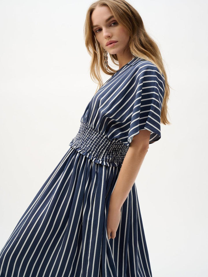 Joseph Ribkoff Striped Midi Dress In Blue/White 262912-Nicola Ross