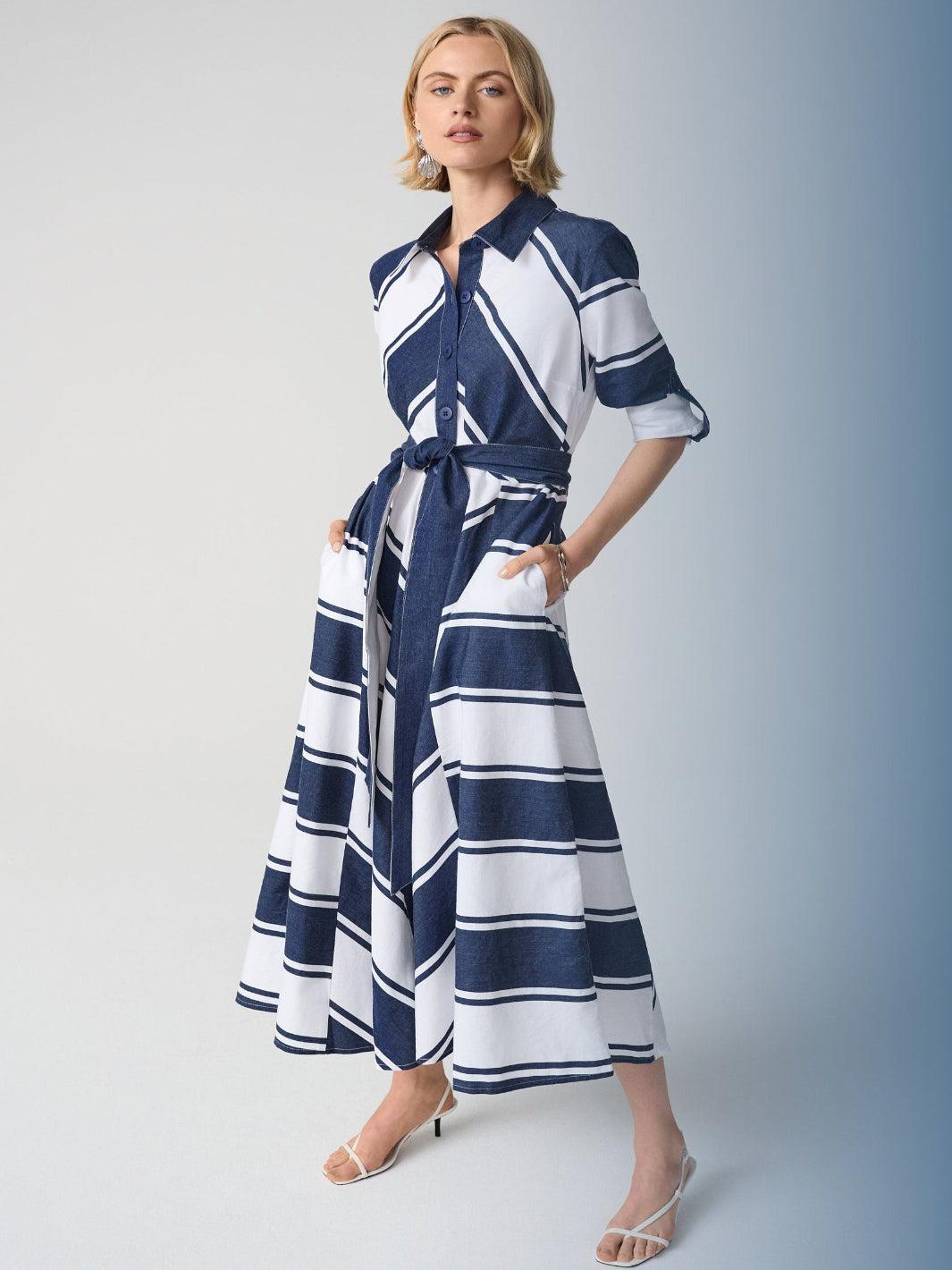 Joseph Ribkoff Striped Midi Dress Style 261936-Nicola Ross