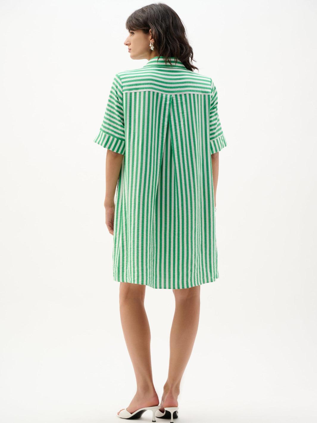 Joseph Ribkoff Striped Mini Dress In Green/Vanilla 262175-Nicola Ross
