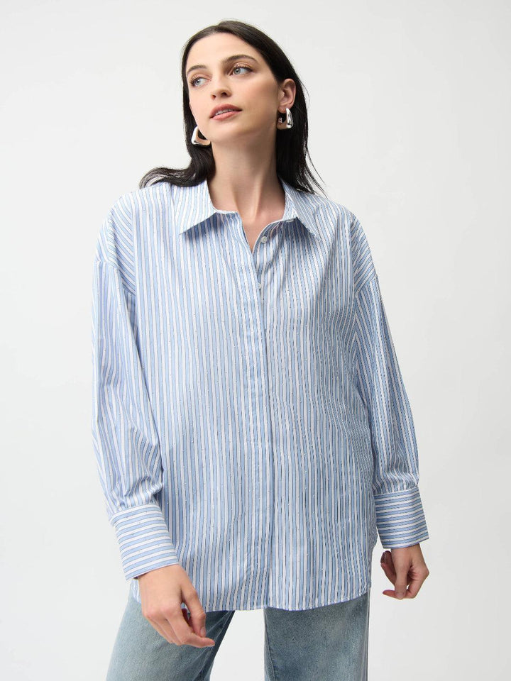 Joseph Ribkoff Striped Shirt In Blue/Vanilla 261931-Nicola Ross