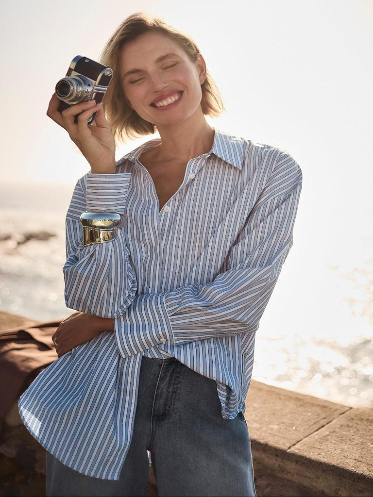 Joseph Ribkoff Striped Shirt In Blue/Vanilla 261931 – Nicola Ross