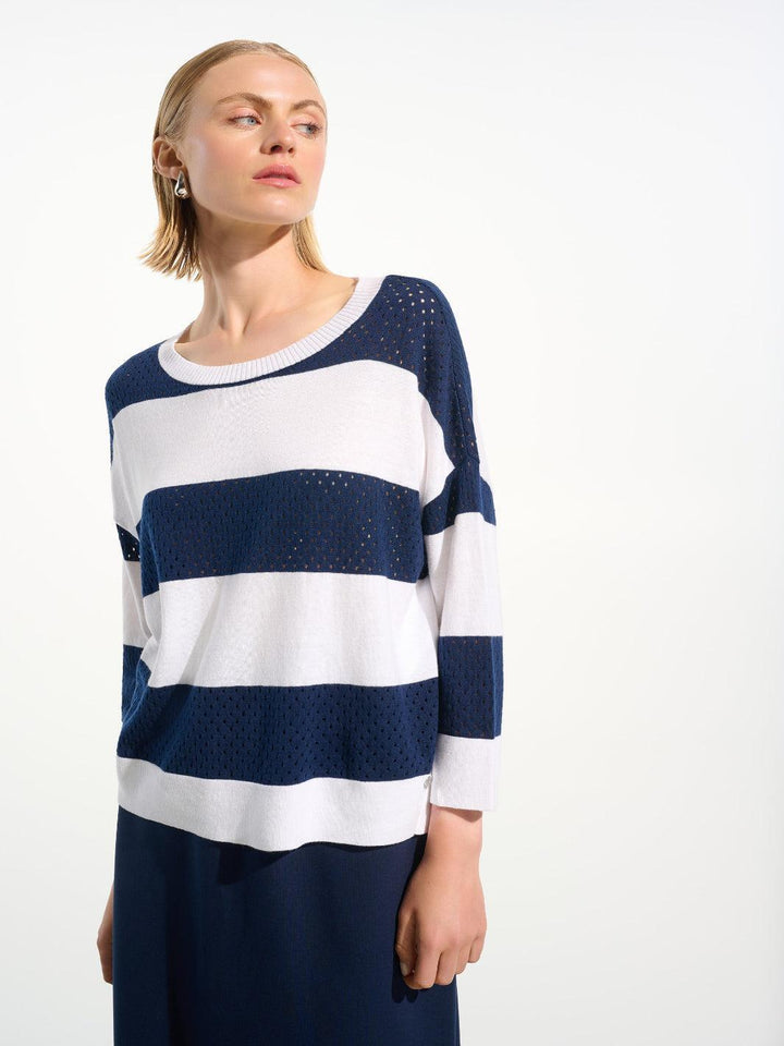 Joseph Ribkoff Striped Top In Vanilla/Indigo 261635-Nicola Ross